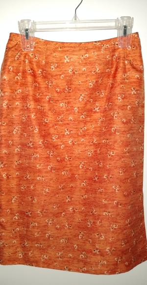 Le Suit Skirt & Jacket Set Designer Lady's 6 P Orange Floral Lined Nice Quality! - Picture 5 of 8
